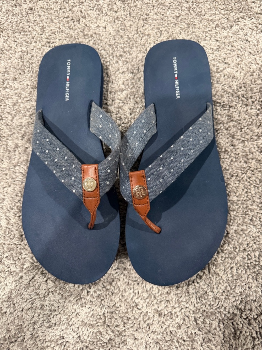 Tommy Hilfiger Navy and Brown Casual Flip Flops